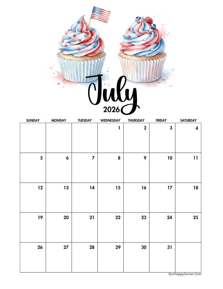 4th July themed calendar