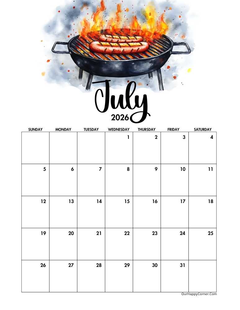 4th July themed calendar