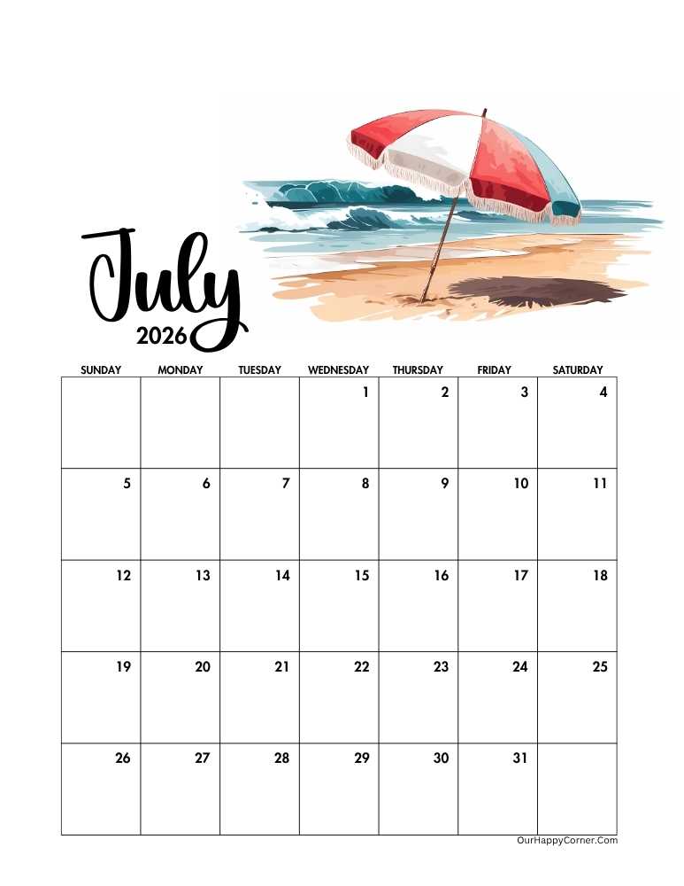 Beach inspired calendar