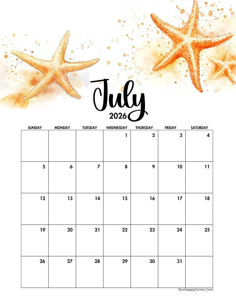 Beach inspired calendar