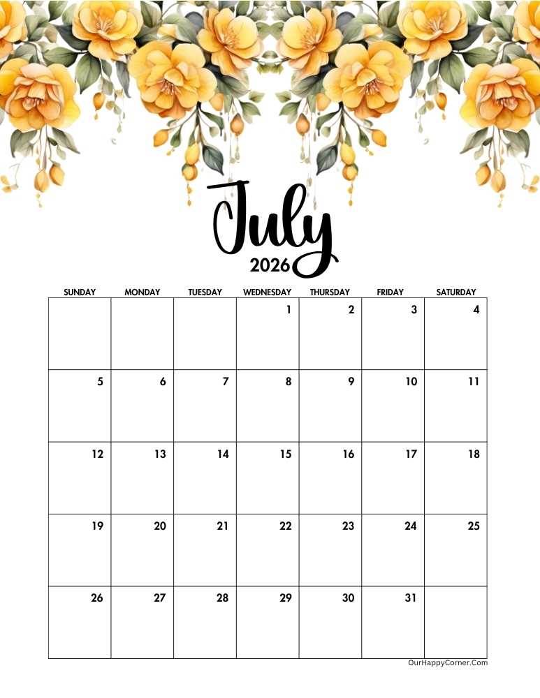 Yellow floral calendar