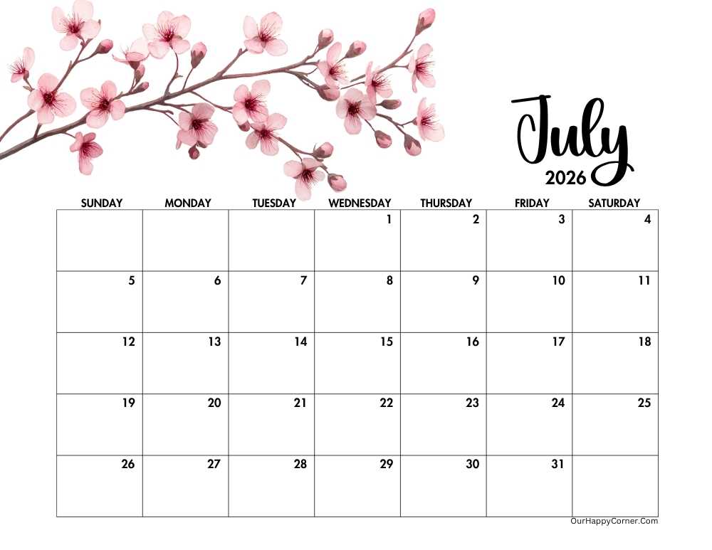 Floral horizontal calendar