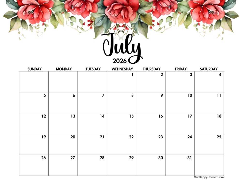 Floral horizontal calendar