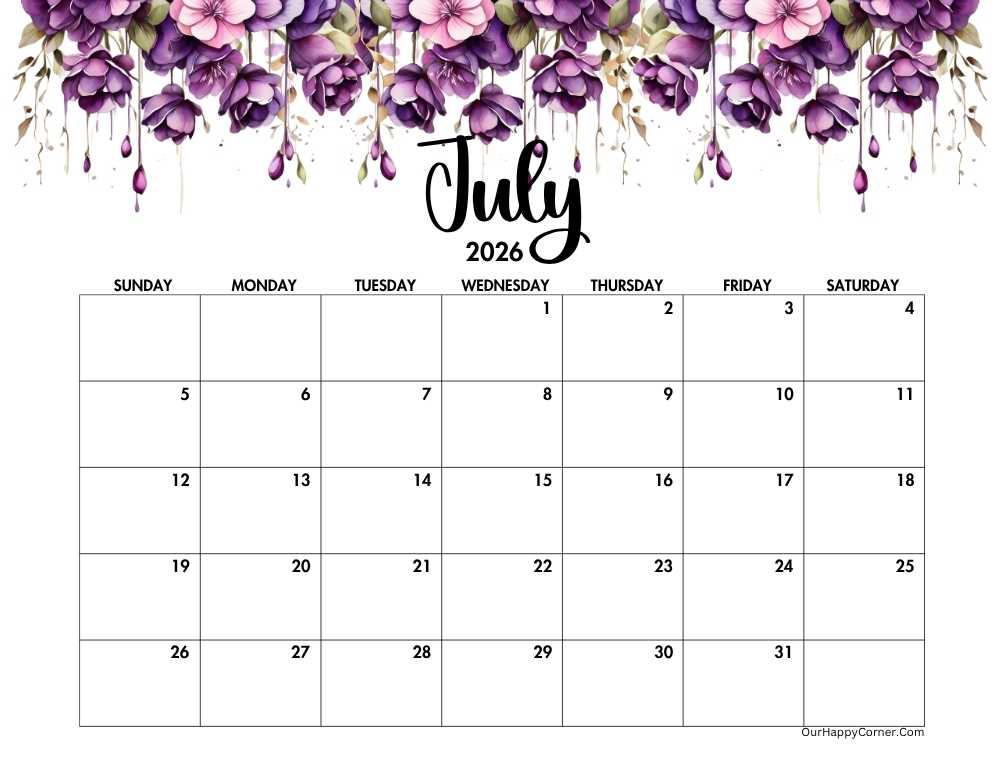 Purple watercolor decorated calendar