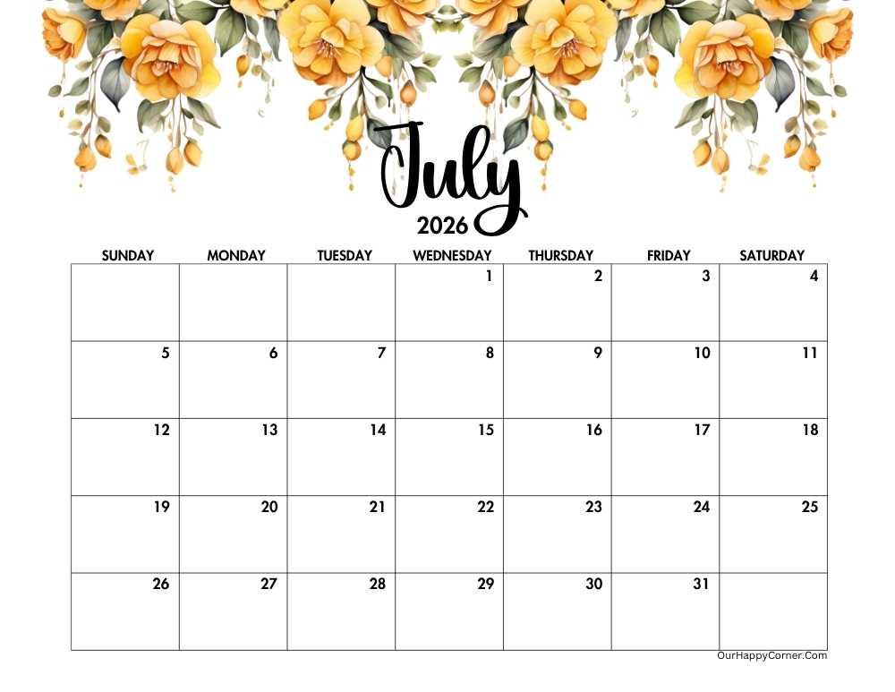 Yellow Floral horizontal calendar