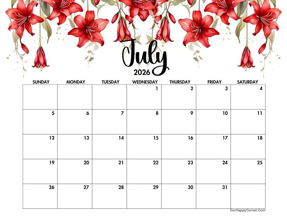 Floral horizontal calendar
