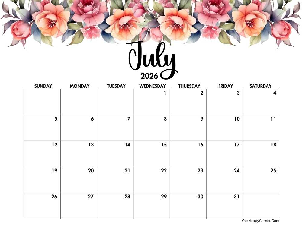 Floral horizontal calendar