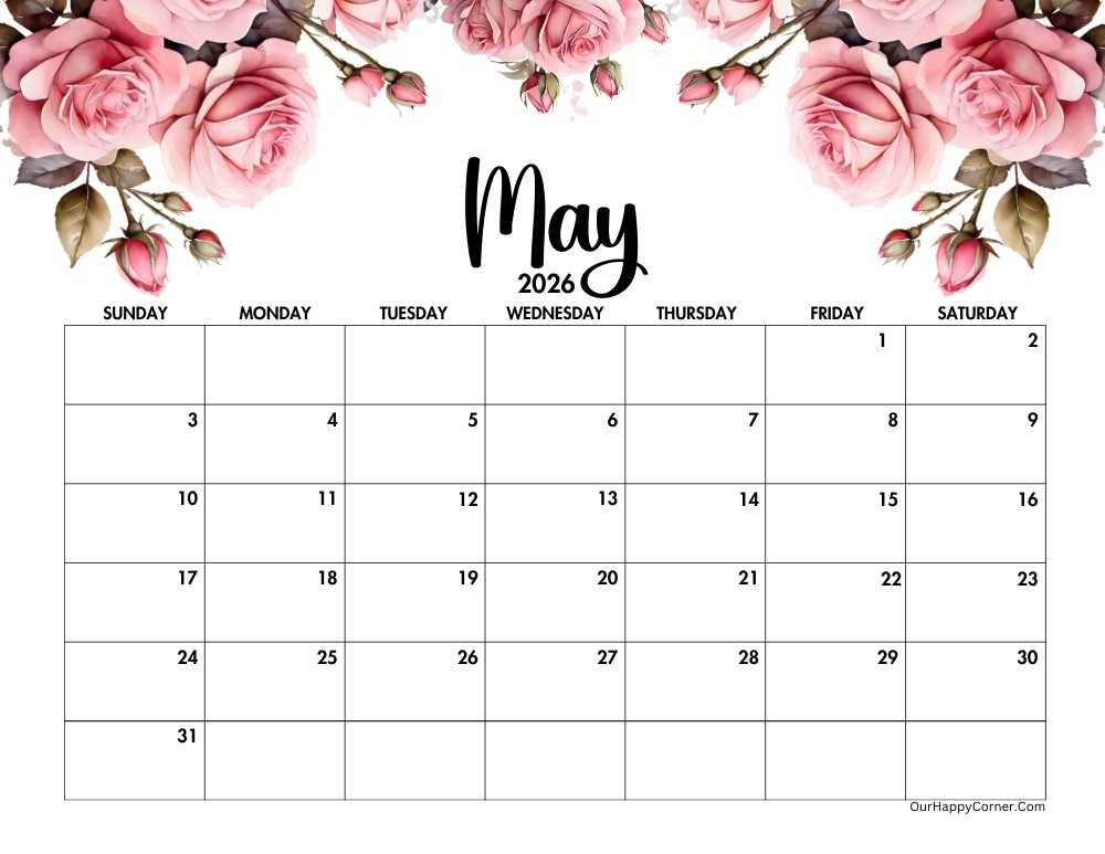 Pink roses decorated calendar
