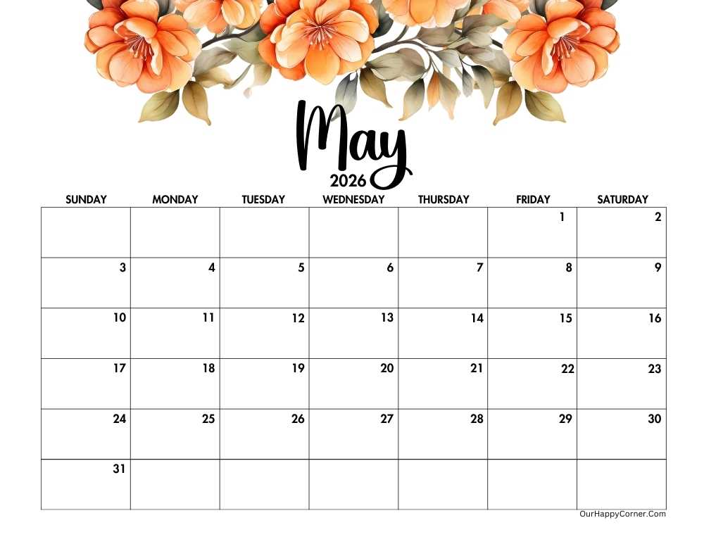 Orange horizontal calendar