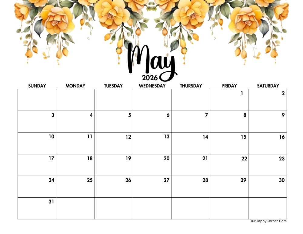 Yellow horizontal calendar