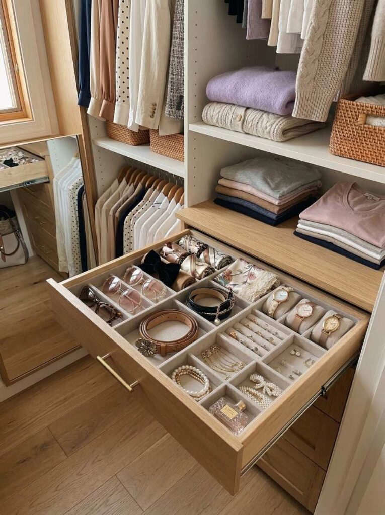 drawer storage with compartments for accessories