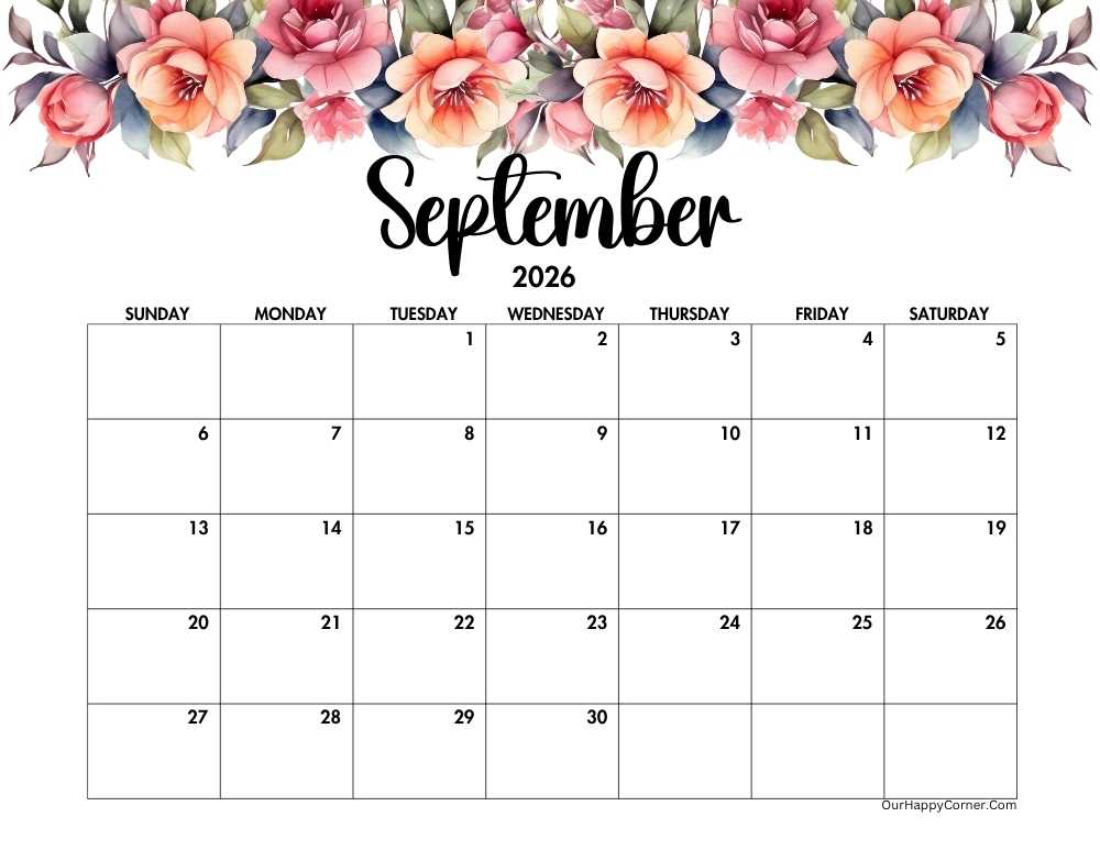 Floral horizontal calendar