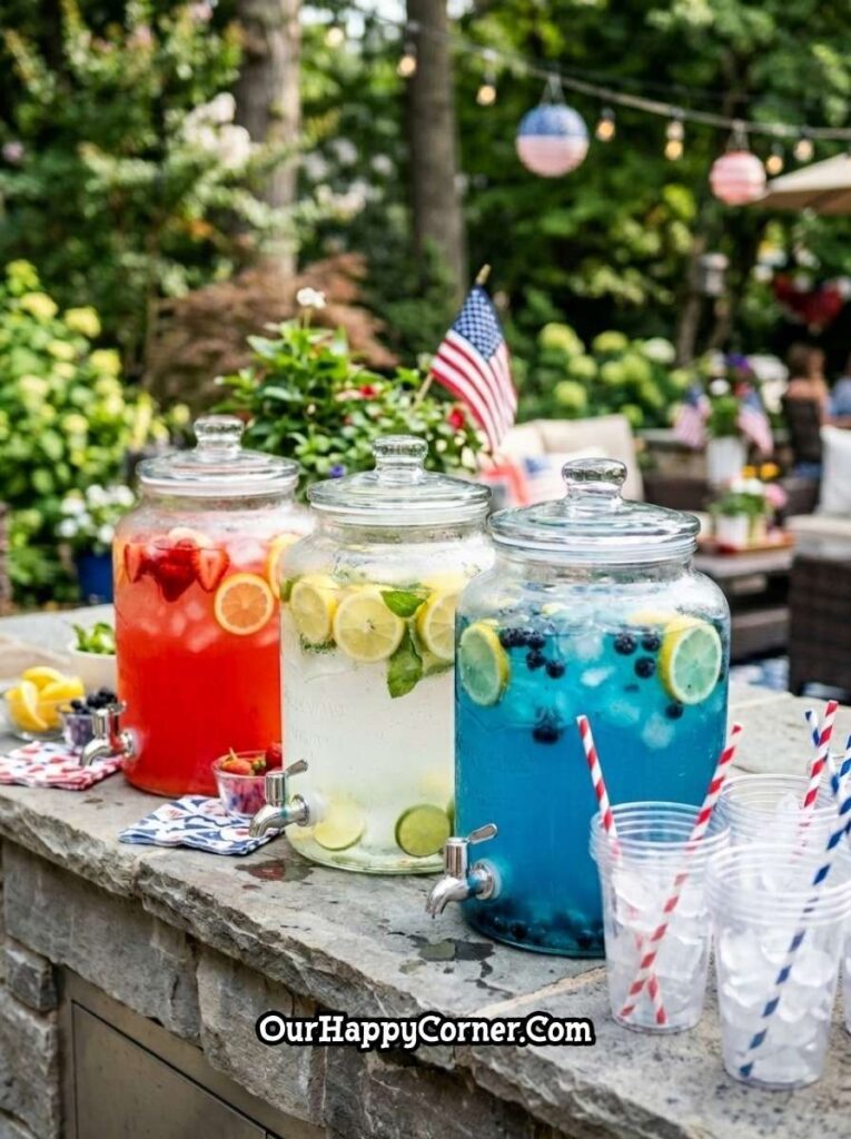 drink dispensers with infused water lemonade and berries