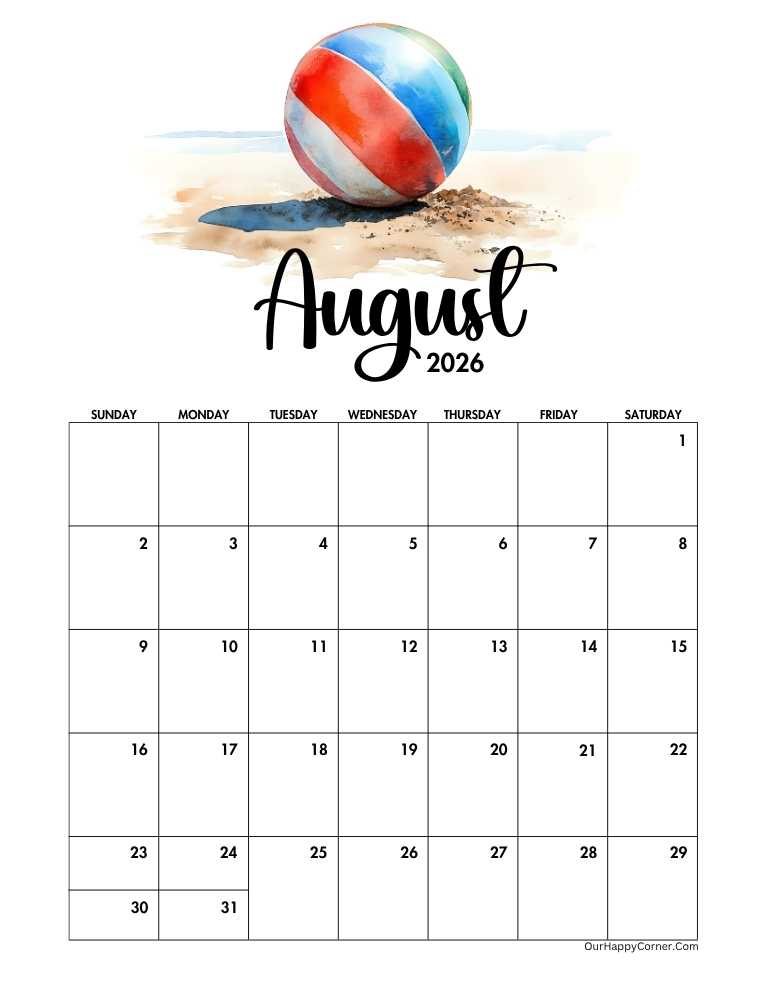 August 2026 calendar printable
