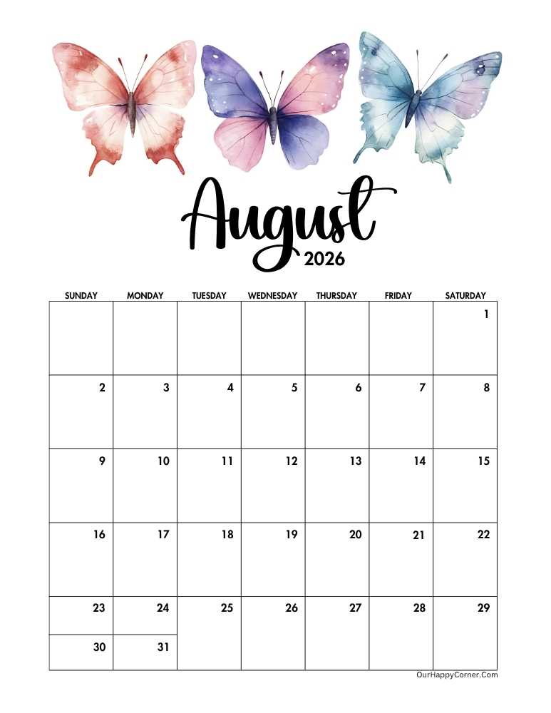 Butterfly decorated calendar