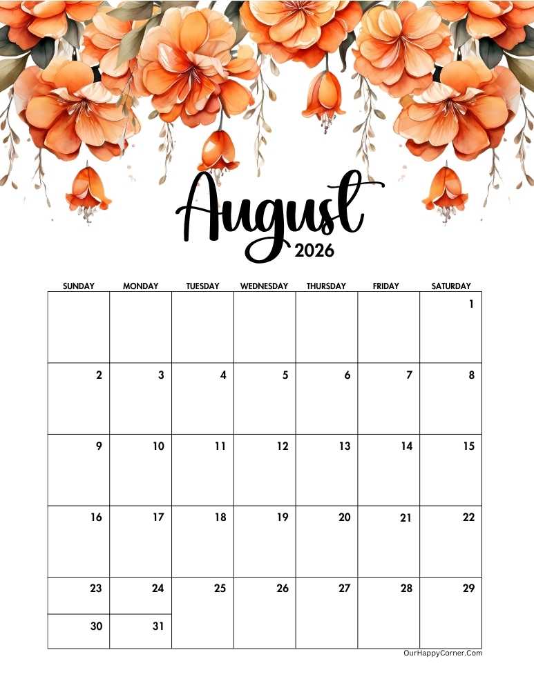Orange floral decorated calendar