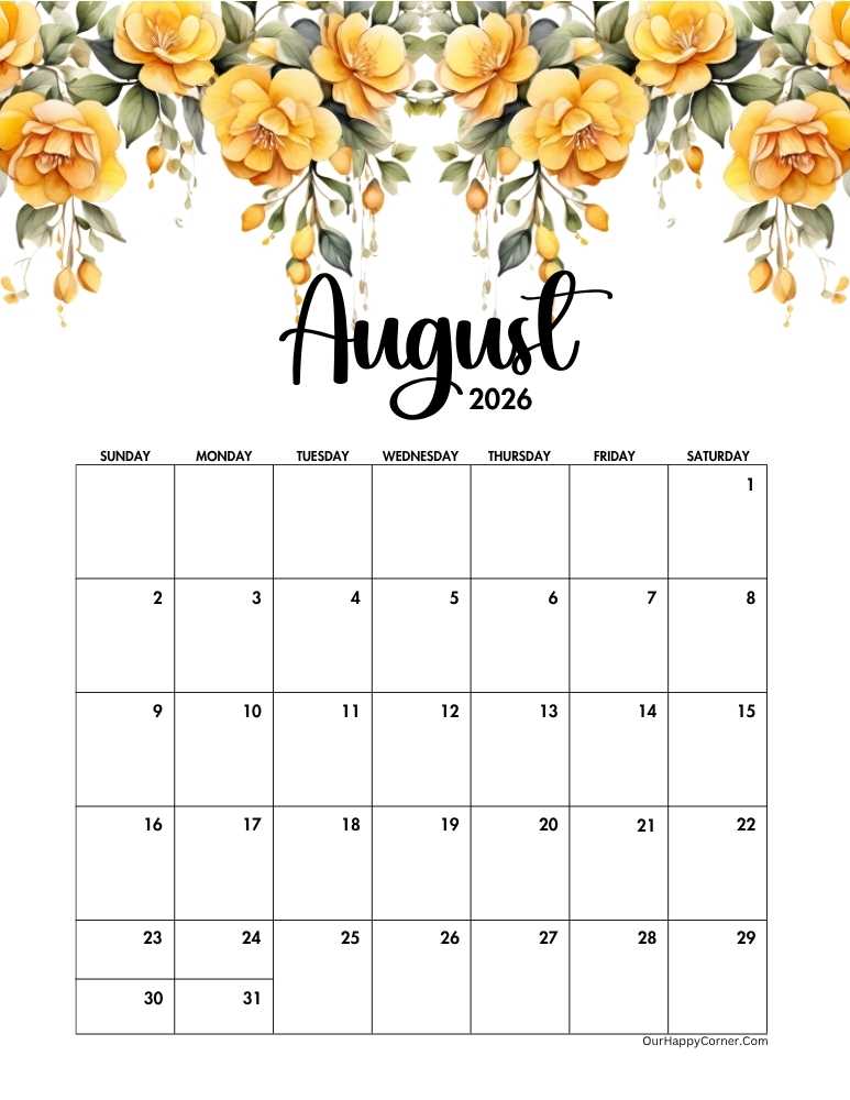 Yellow floral calendar