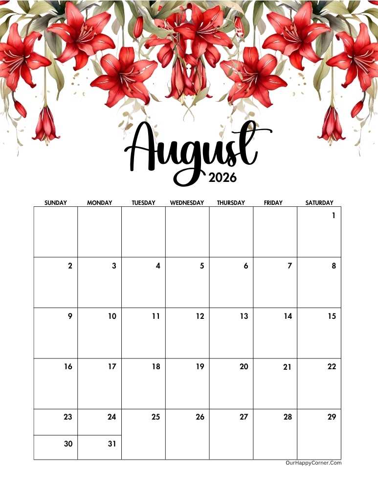 Floral red calendar 
