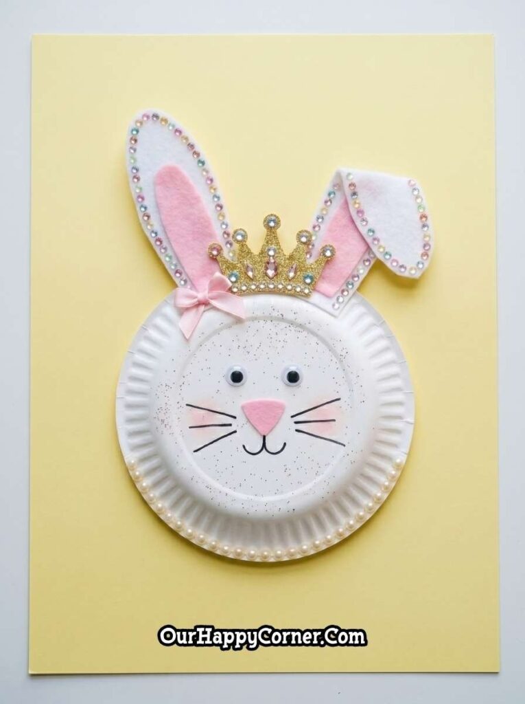 Princess bunny with crown, pearls, and bow