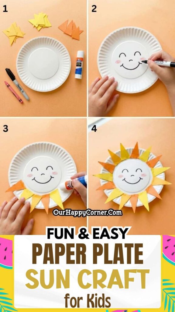 Paper plate sun craft for kids