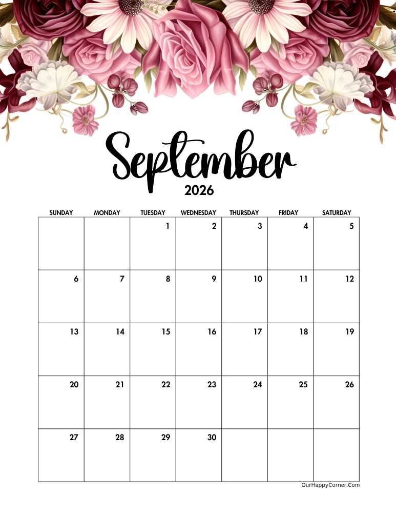 September 2026 Calendar Printable