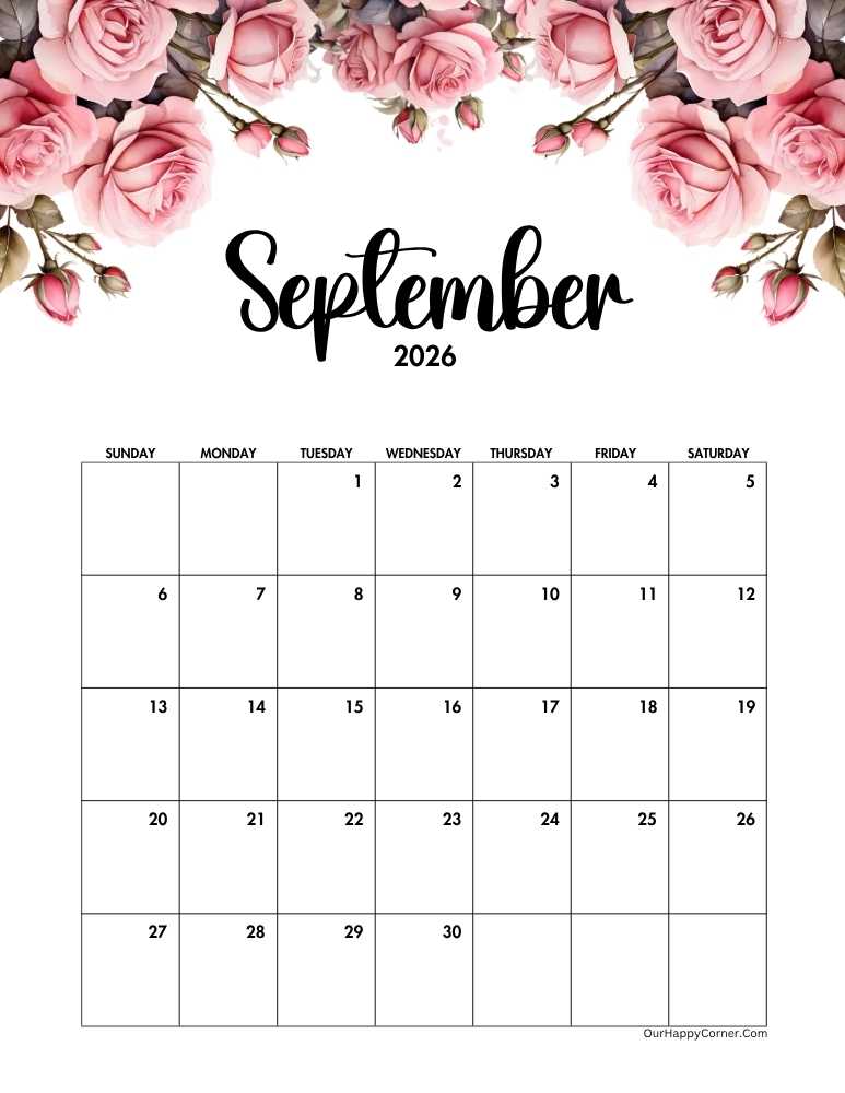 Pink roses calendar