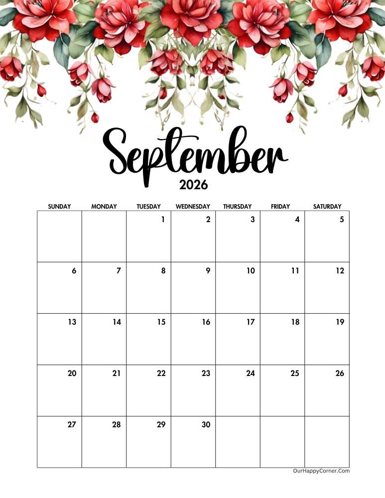 Red floral calendar