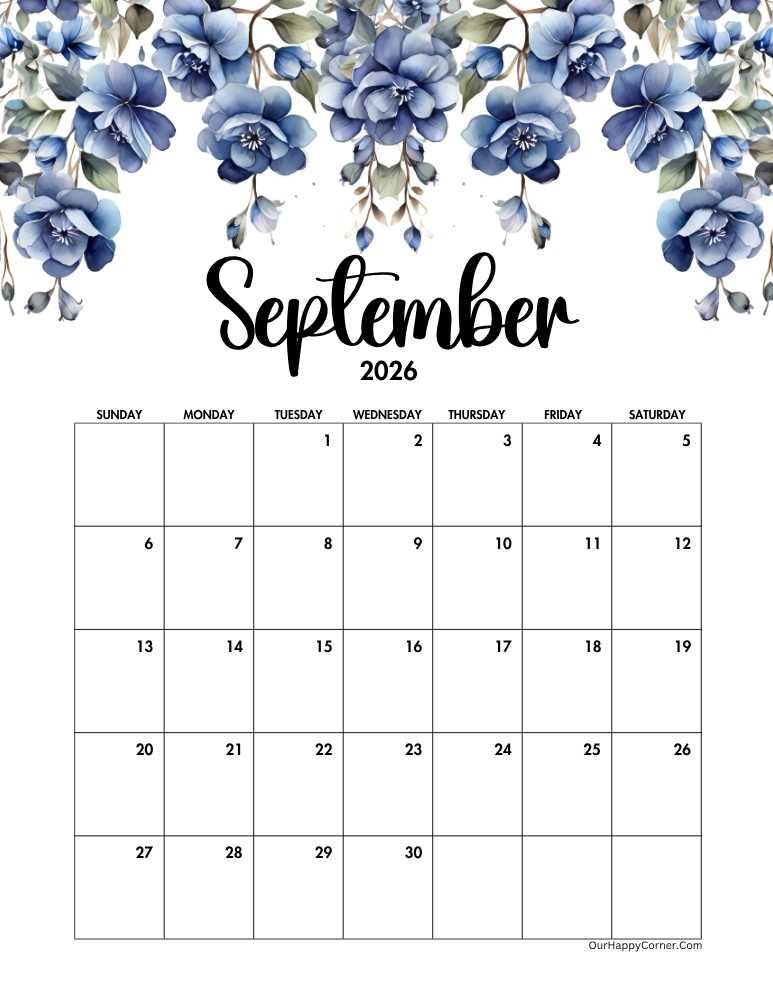 Blue floral decorated calendar
