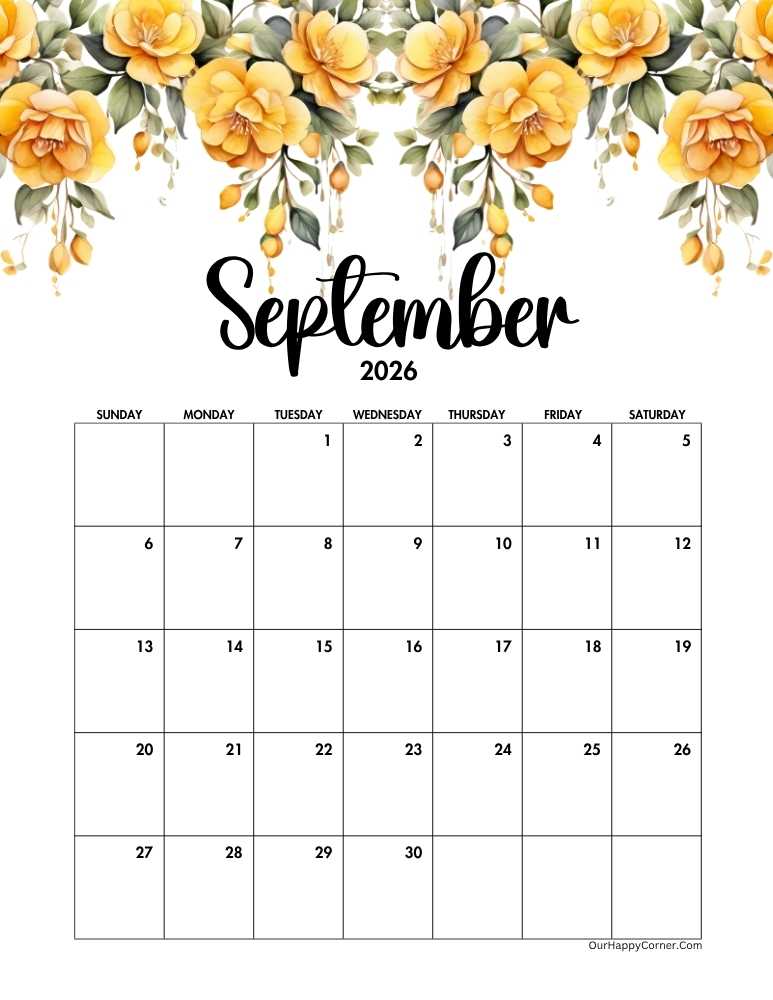 Yellow floral calendar