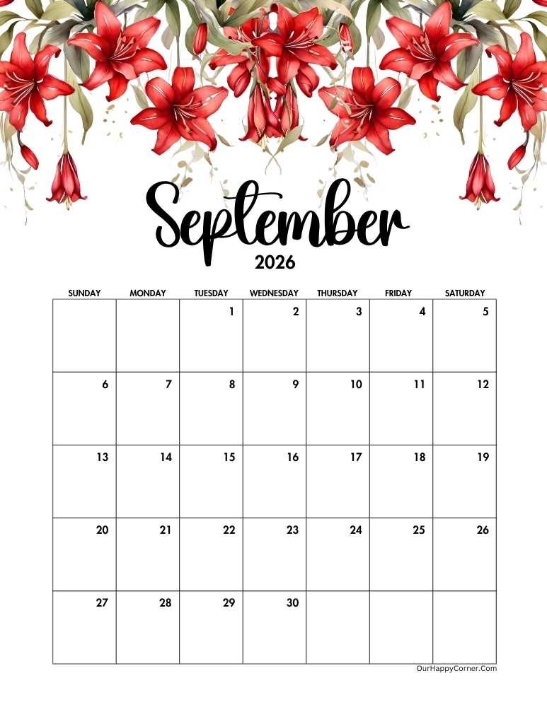 Floral red calendar
