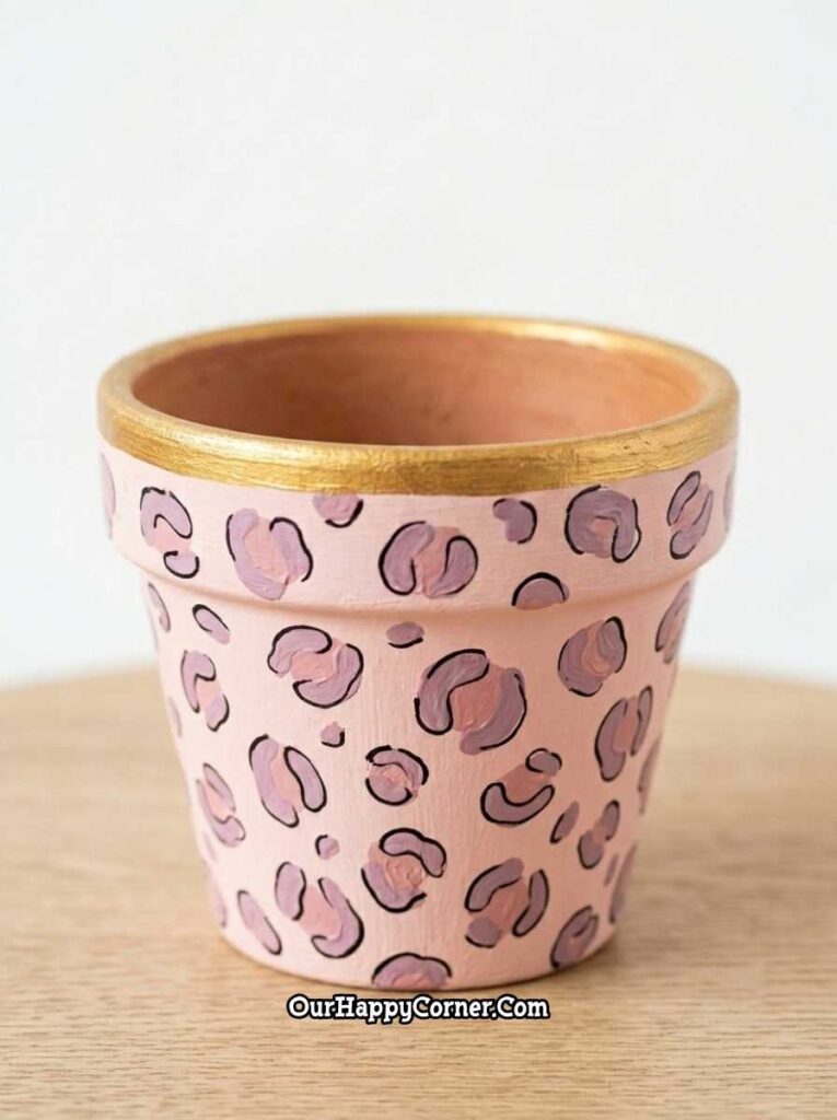 Blush pink leopard print with gold metallic rim