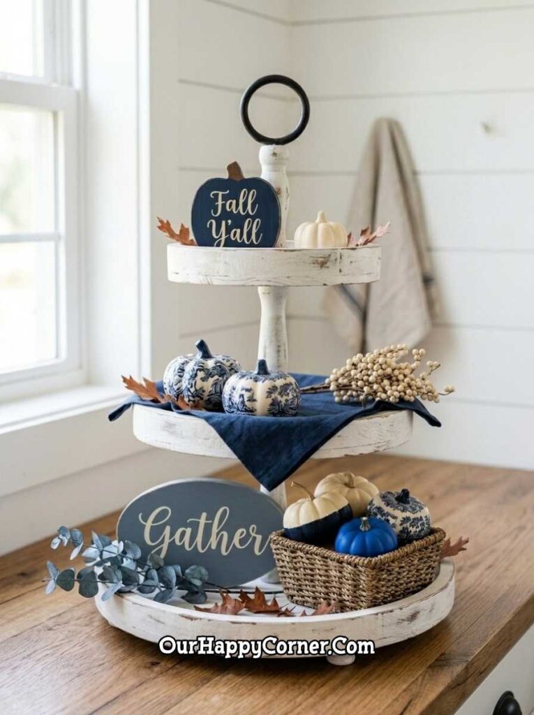 The Farmhouse White Tray Blue Fall Decor