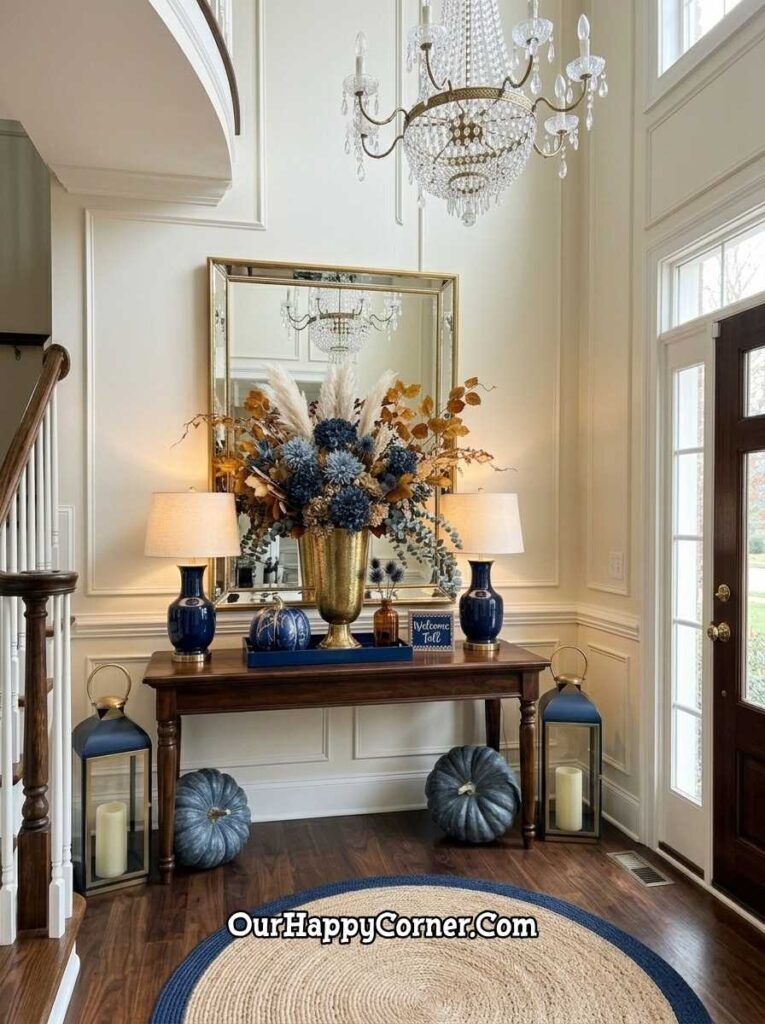 Blue fall decor entryway