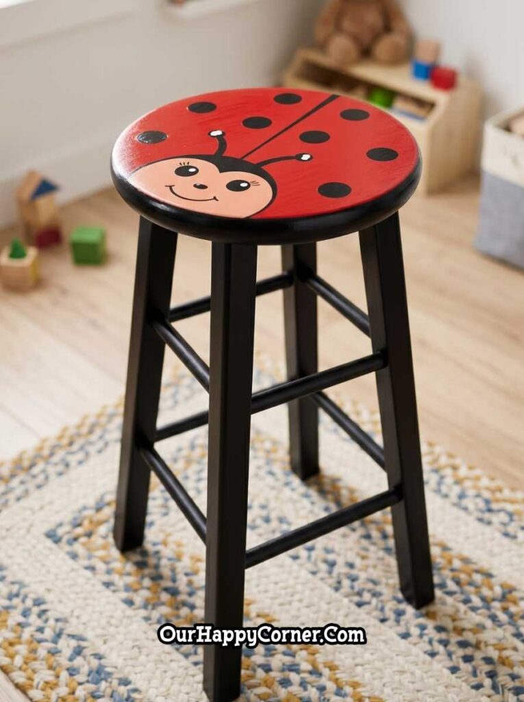 Red ladybug stool painting idea for kids room or playroom