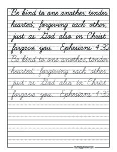 Cursive Bible Verse Copywork Free Printable - Our Happy Corner