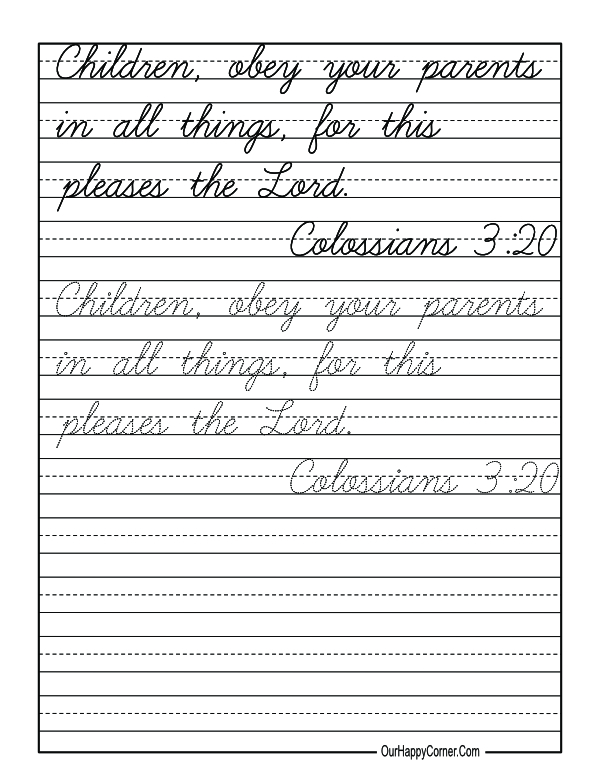 Cursive Bible Verse Copywork Free Printable - Our Happy Corner