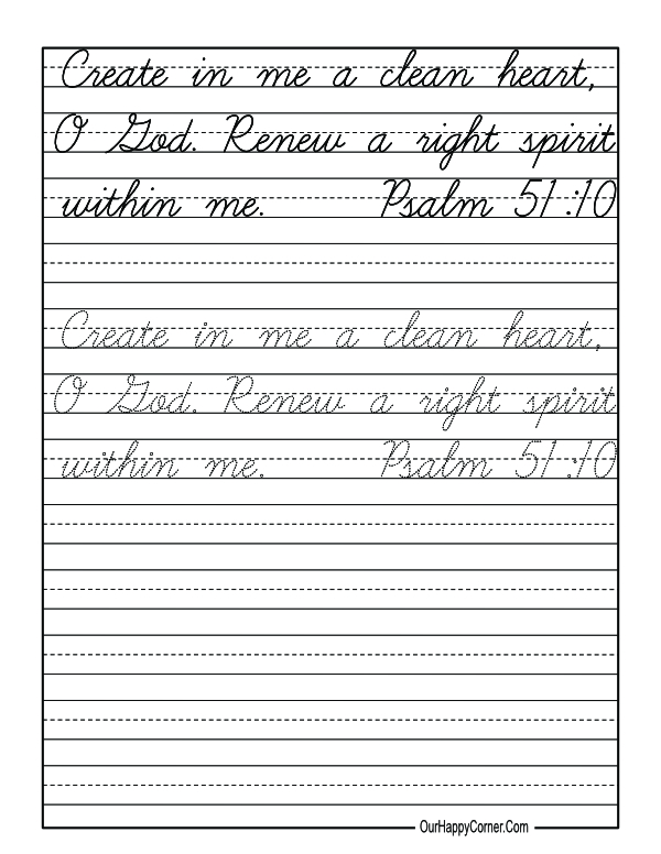 Cursive Bible Verse Copywork Free Printable - Our Happy Corner