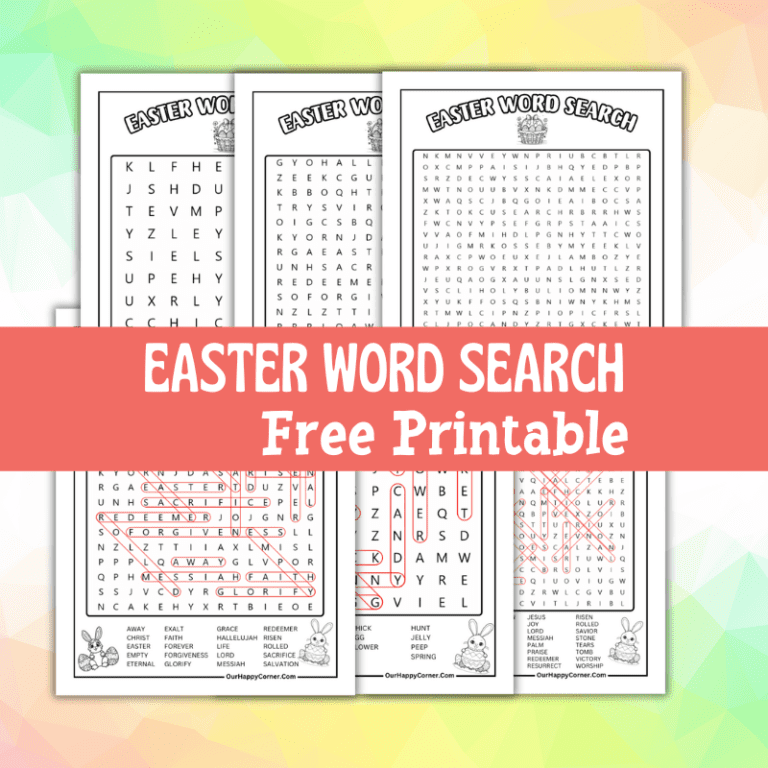 Easter Word Search Free Printable of Easy Medium and Hard Difficulty Levels