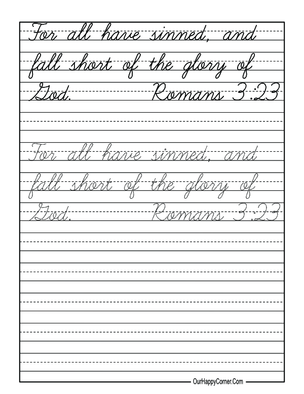 Cursive Bible Verse Copywork Free Printable - Our Happy Corner