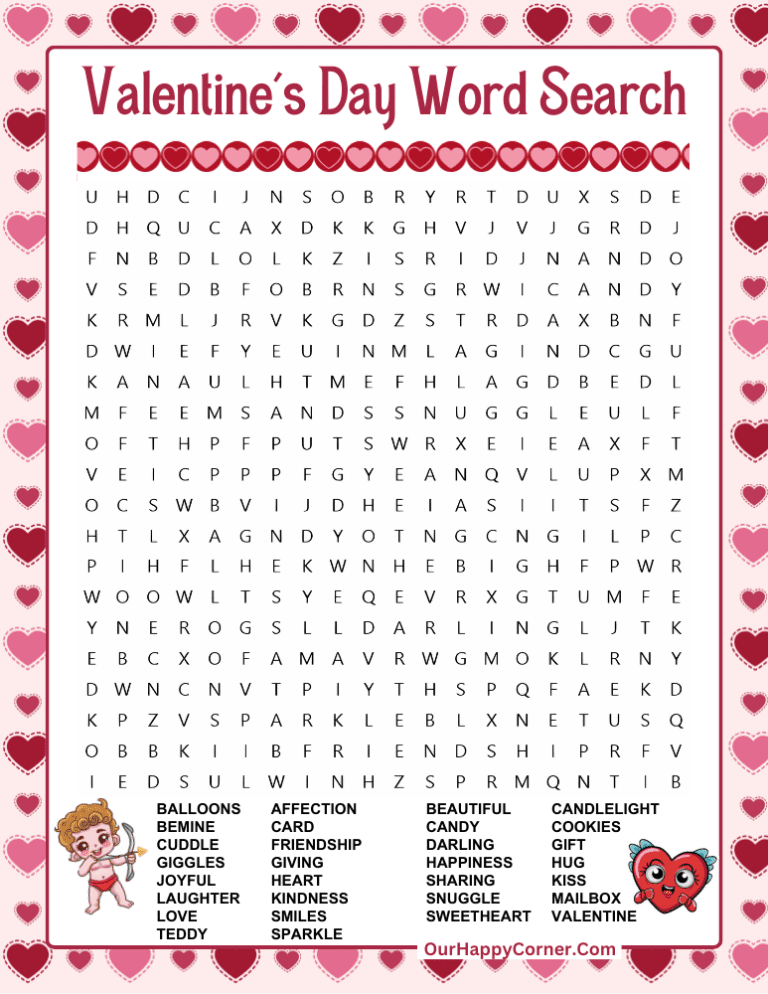 Free Printable Valentine's Day Word Search Puzzles - Our Happy Corner