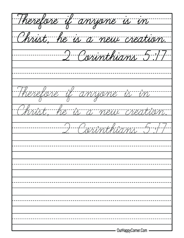 Cursive Bible Verse Copywork Free Printable - Our Happy Corner