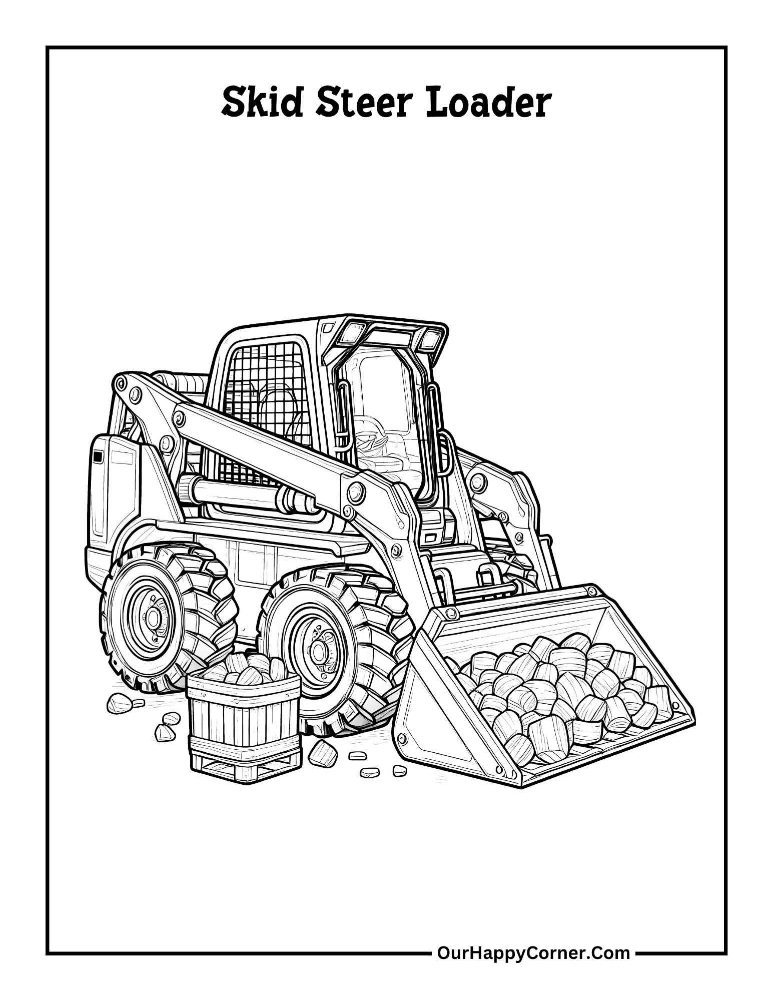 Free Printable Construction Vehicle - Skid Steer Loader Coloring Page