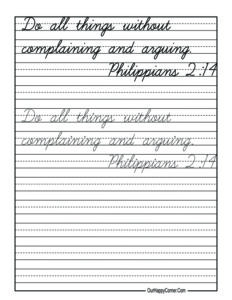 Cursive Bible Verse Copywork Free Printable - Our Happy Corner