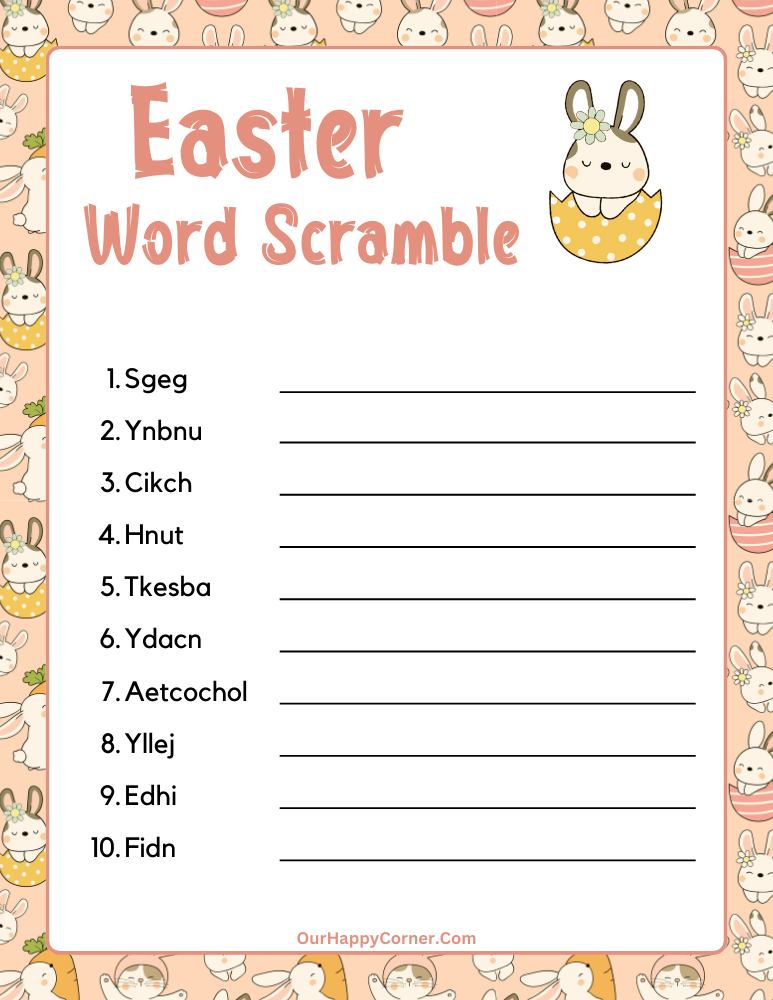 Free Printable Easter Word Scrambles For Kids And Adults Our Happy Corner