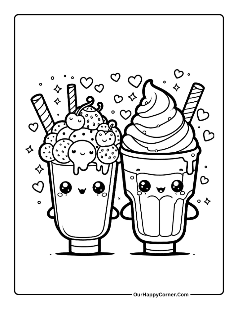 Kawaii Sweet Treats Coloring Pages Free Printable - Our Happy Corner