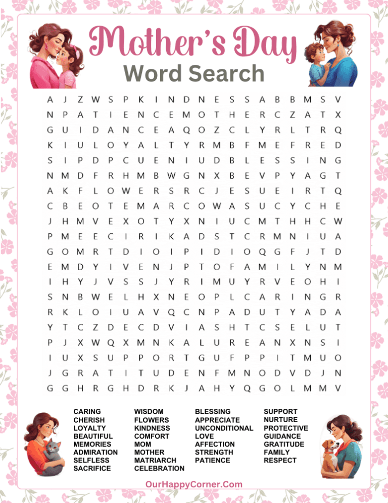 Mother's Day Word Search Free Printable - Our Happy Corner