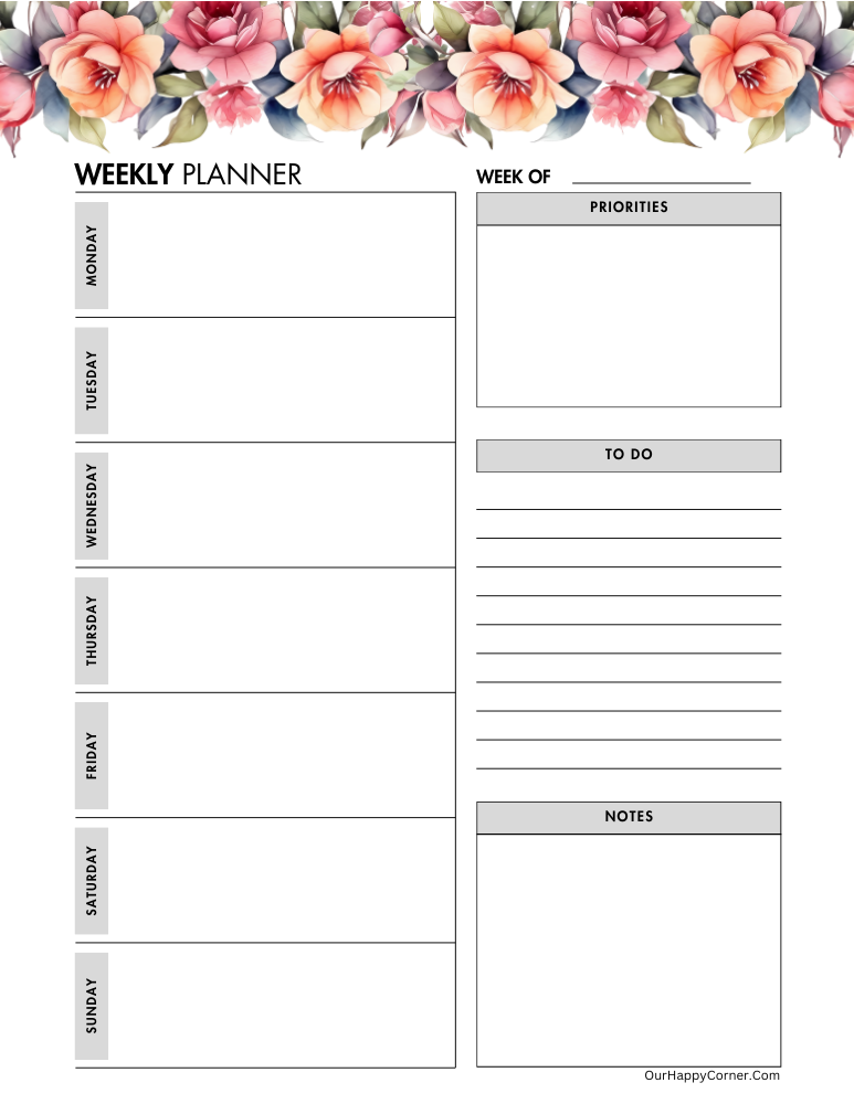 Floral weekly planner