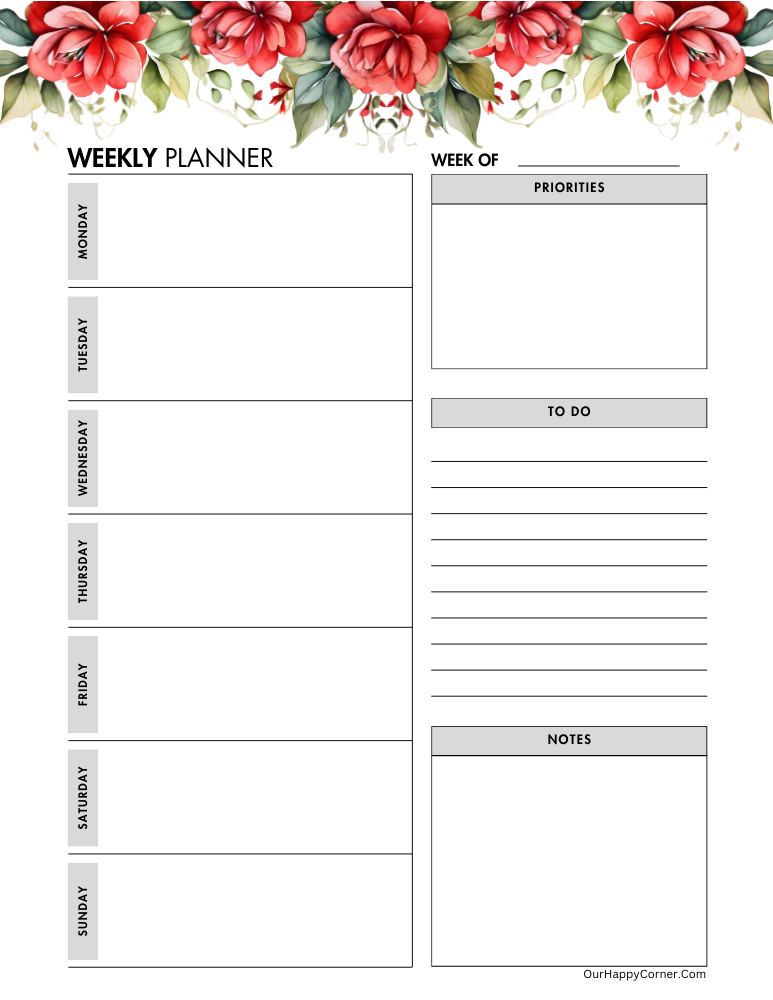 Red flowers planner