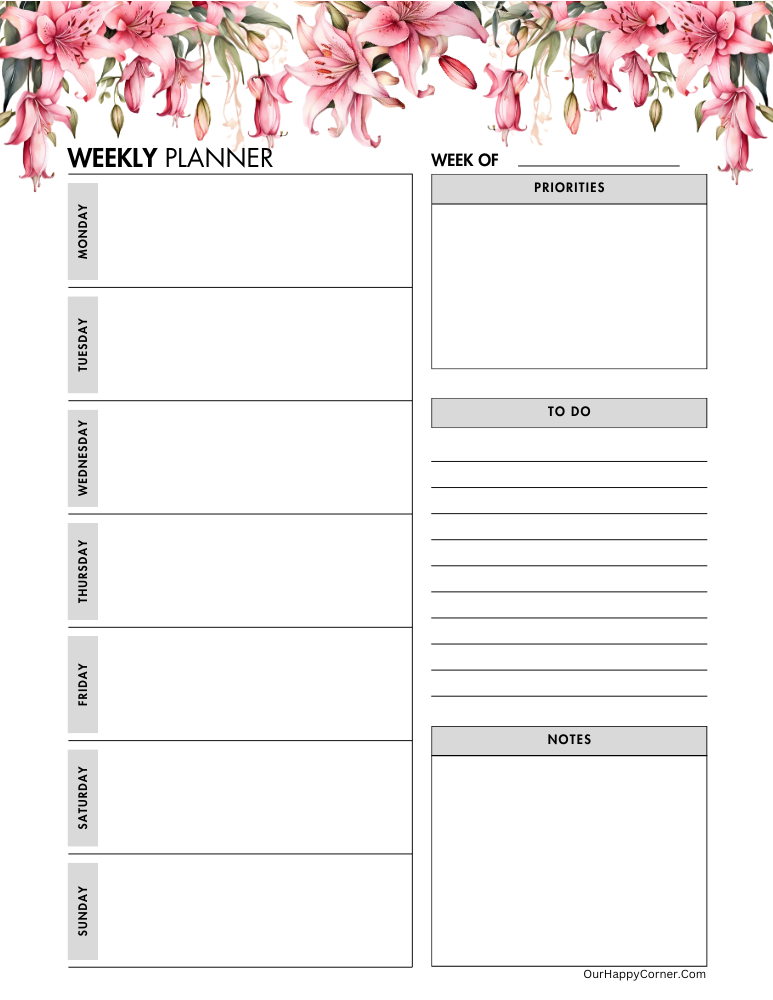 Pink lilies decorated planner
