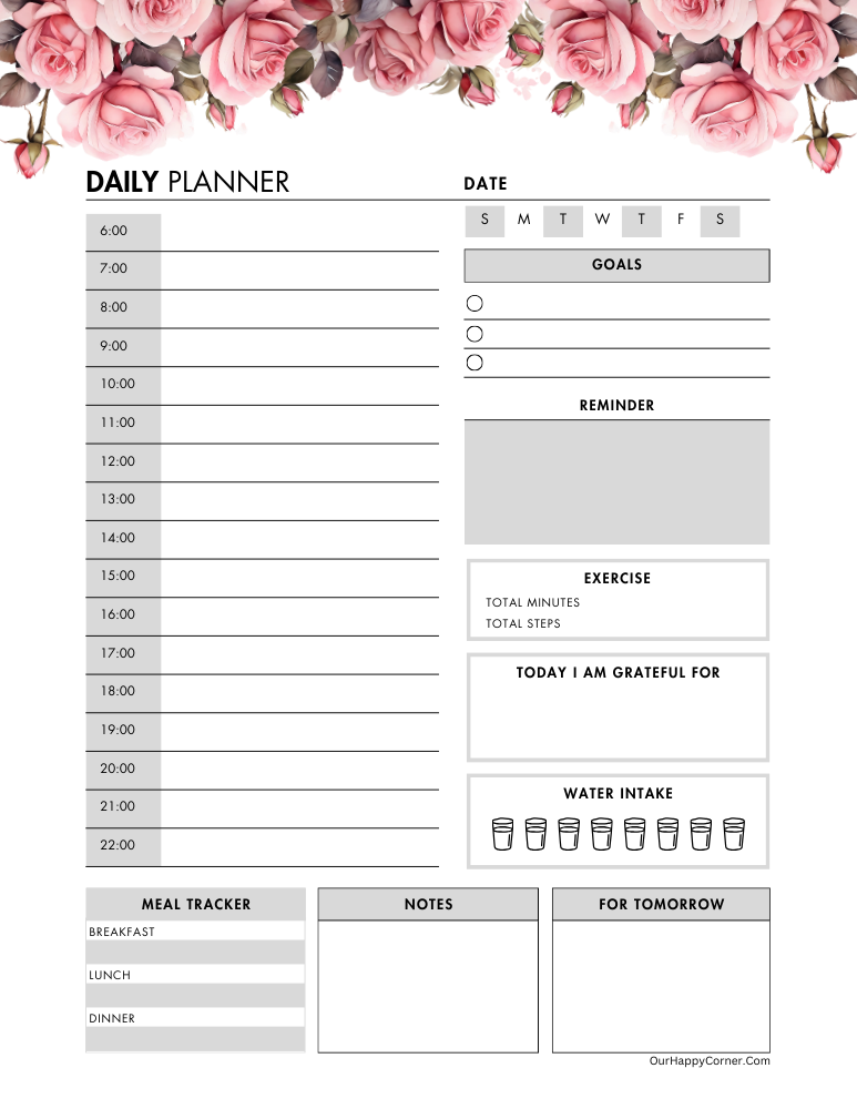 Floral Daily Planner Free Printable - Our Happy Corner